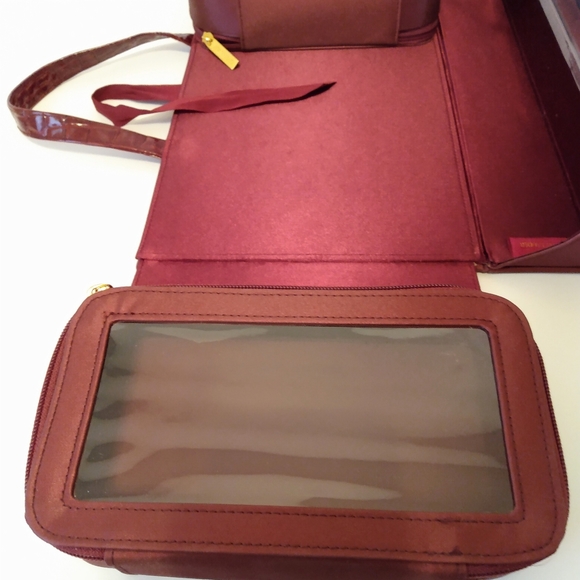 Estee Lauder Travel Cosmetic Jewelry Burgundy Double Handle Carry On Case - Picture 5 of 15